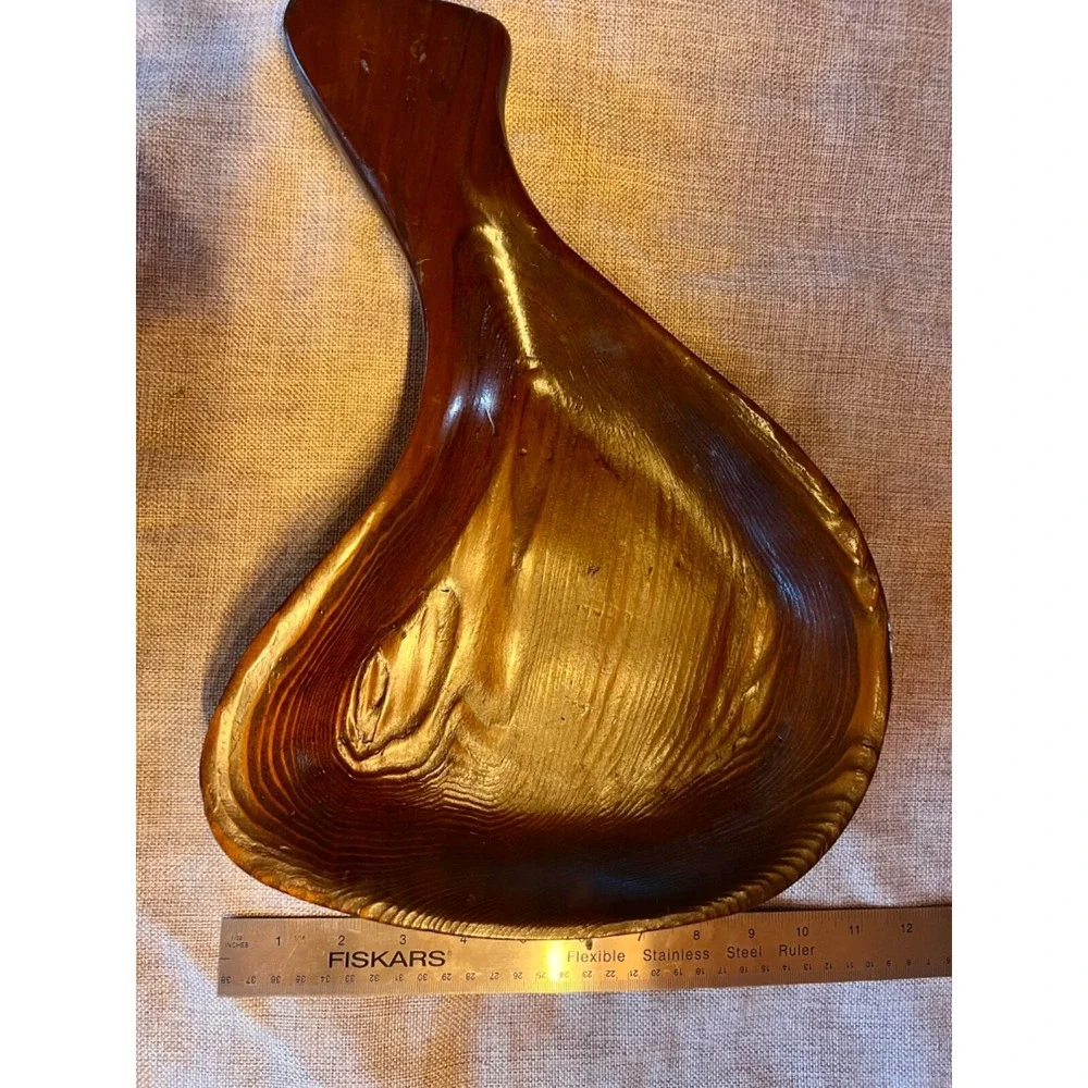 Vintage‎ Artisian Handcrafted Solid Wood Bowl or Handled Serving Tray 15